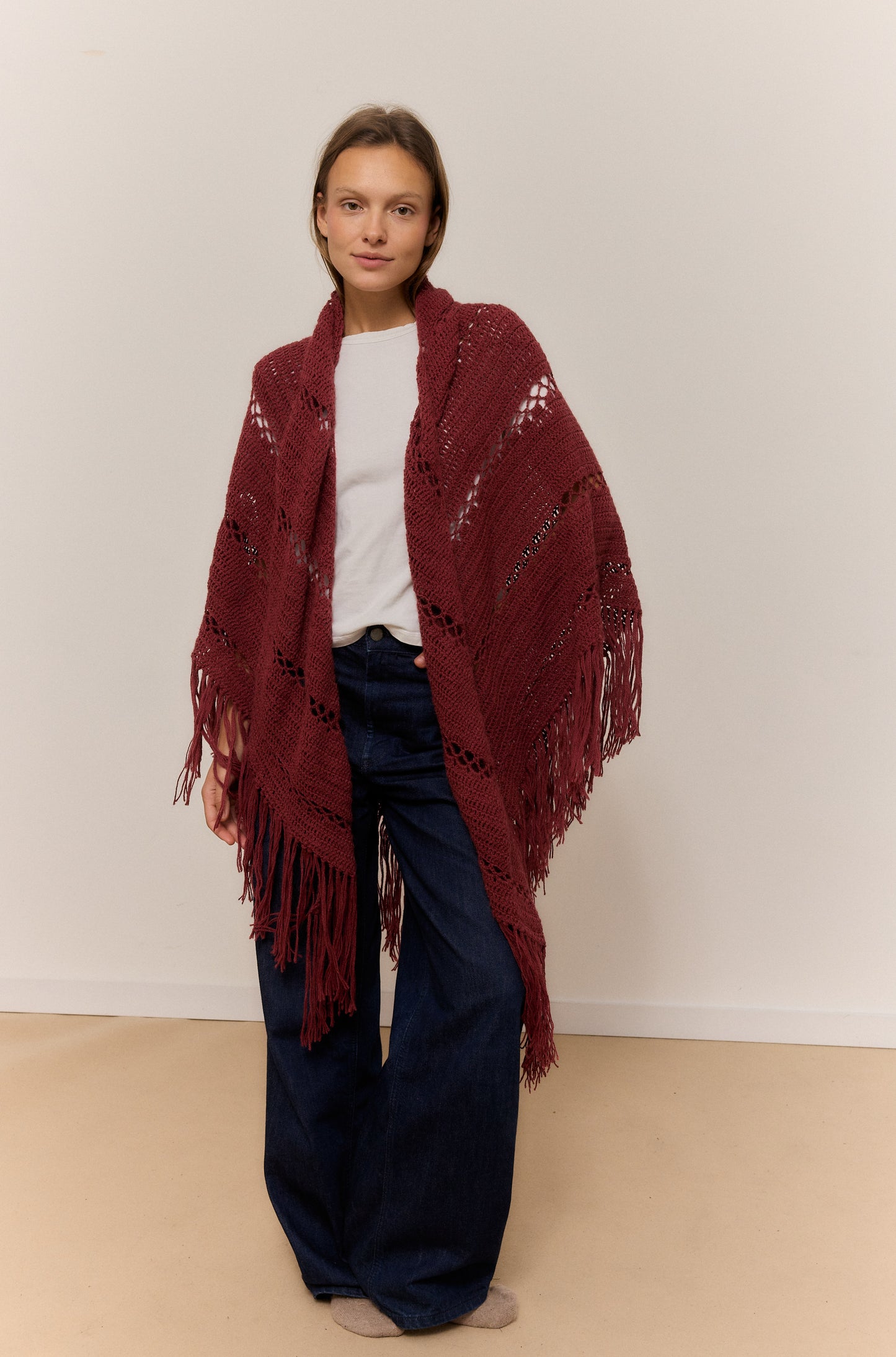 HOLLY BERRY SHAWL, NATURAL ALPACA WOOL SHAWL