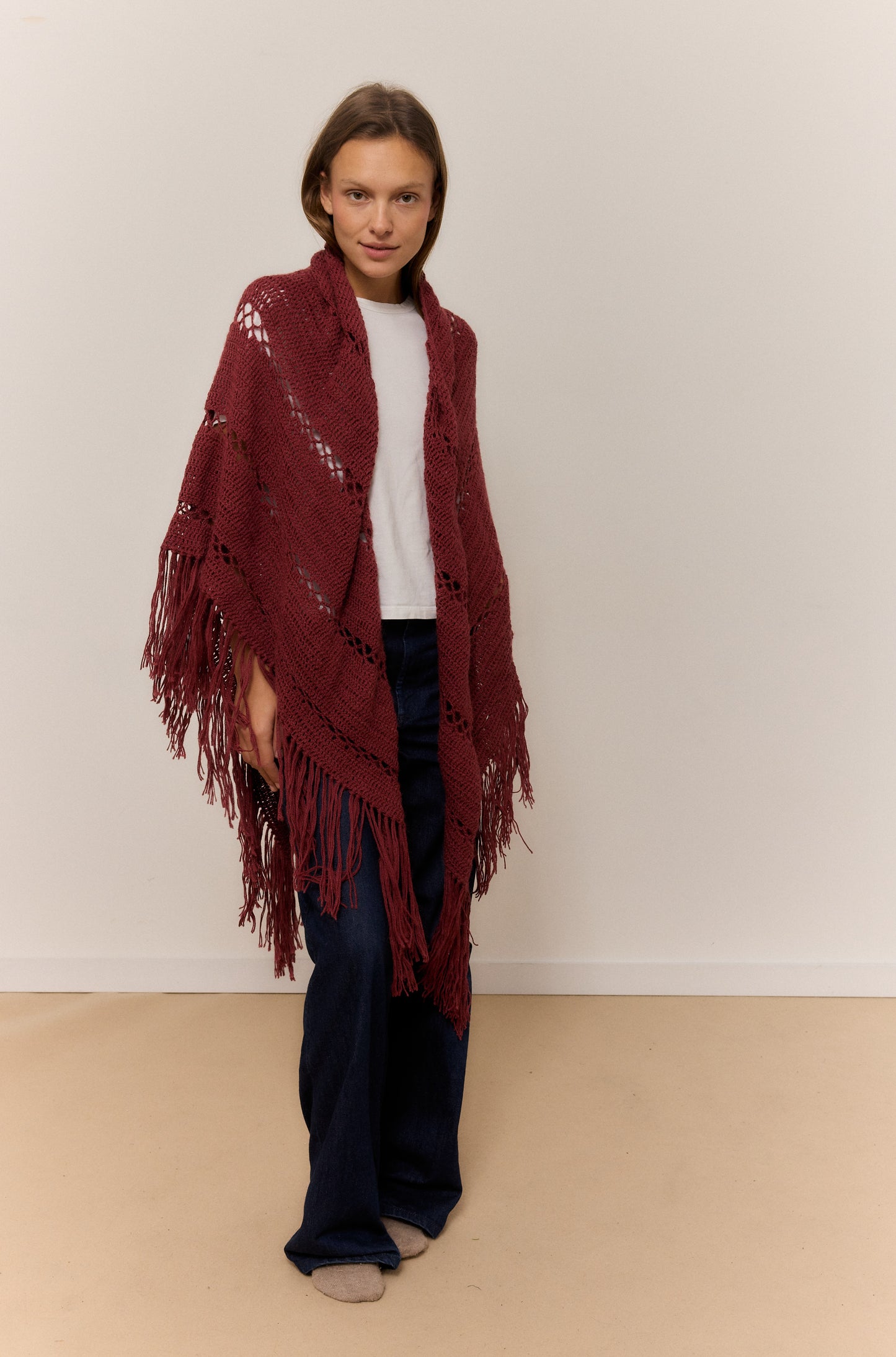 HOLLY BERRY SHAWL, NATURAL ALPACA WOOL SHAWL