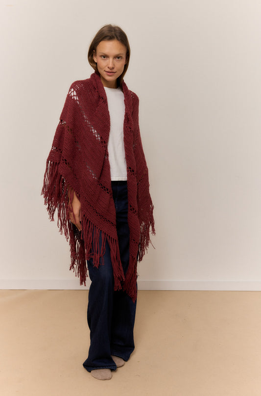 HOLLY BERRY SHAWL, NATURAL ALPACA WOOL SHAWL
