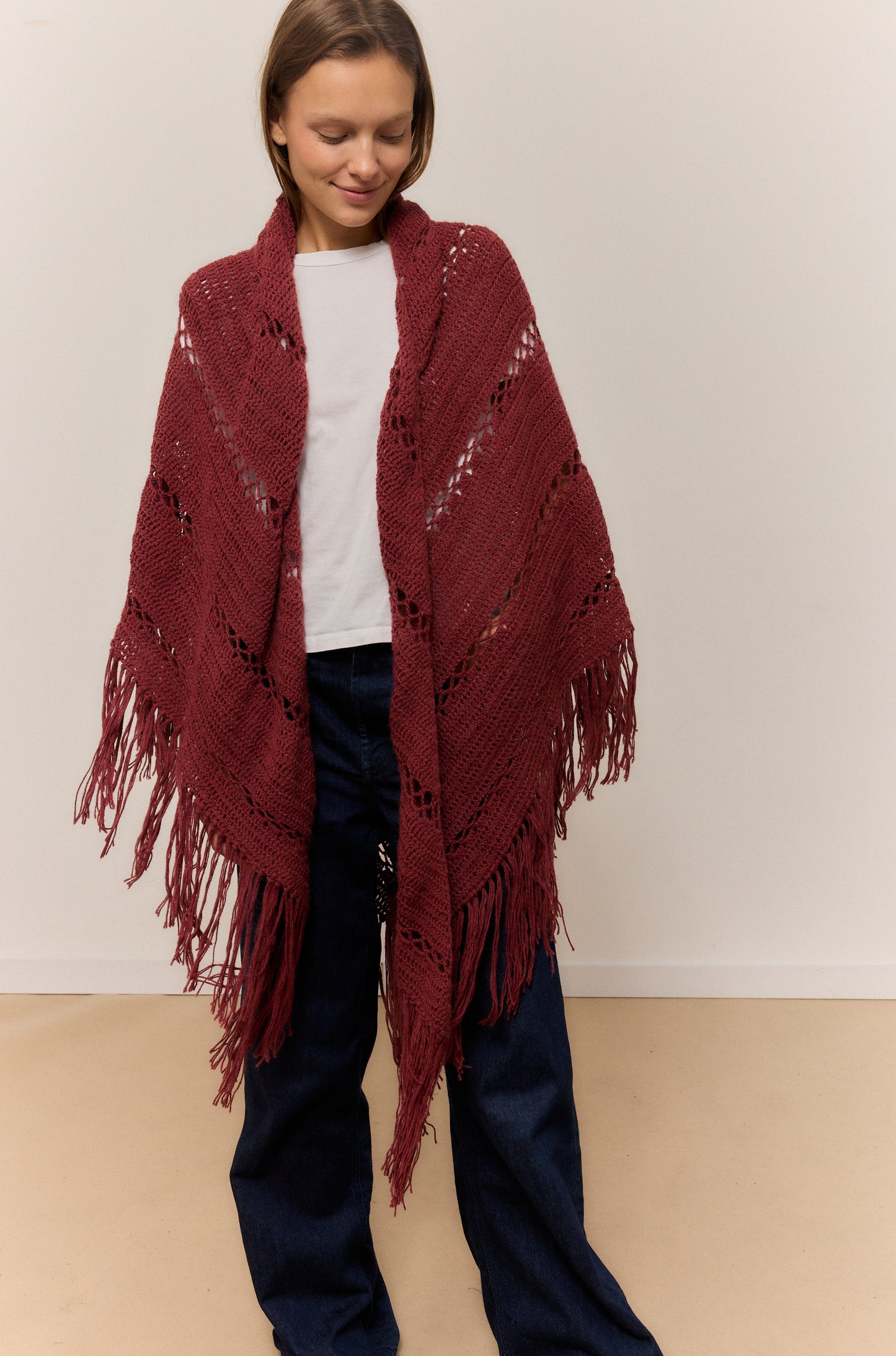 HOLLY BERRY SHAWL, NATURAL ALPACA WOOL SHAWL