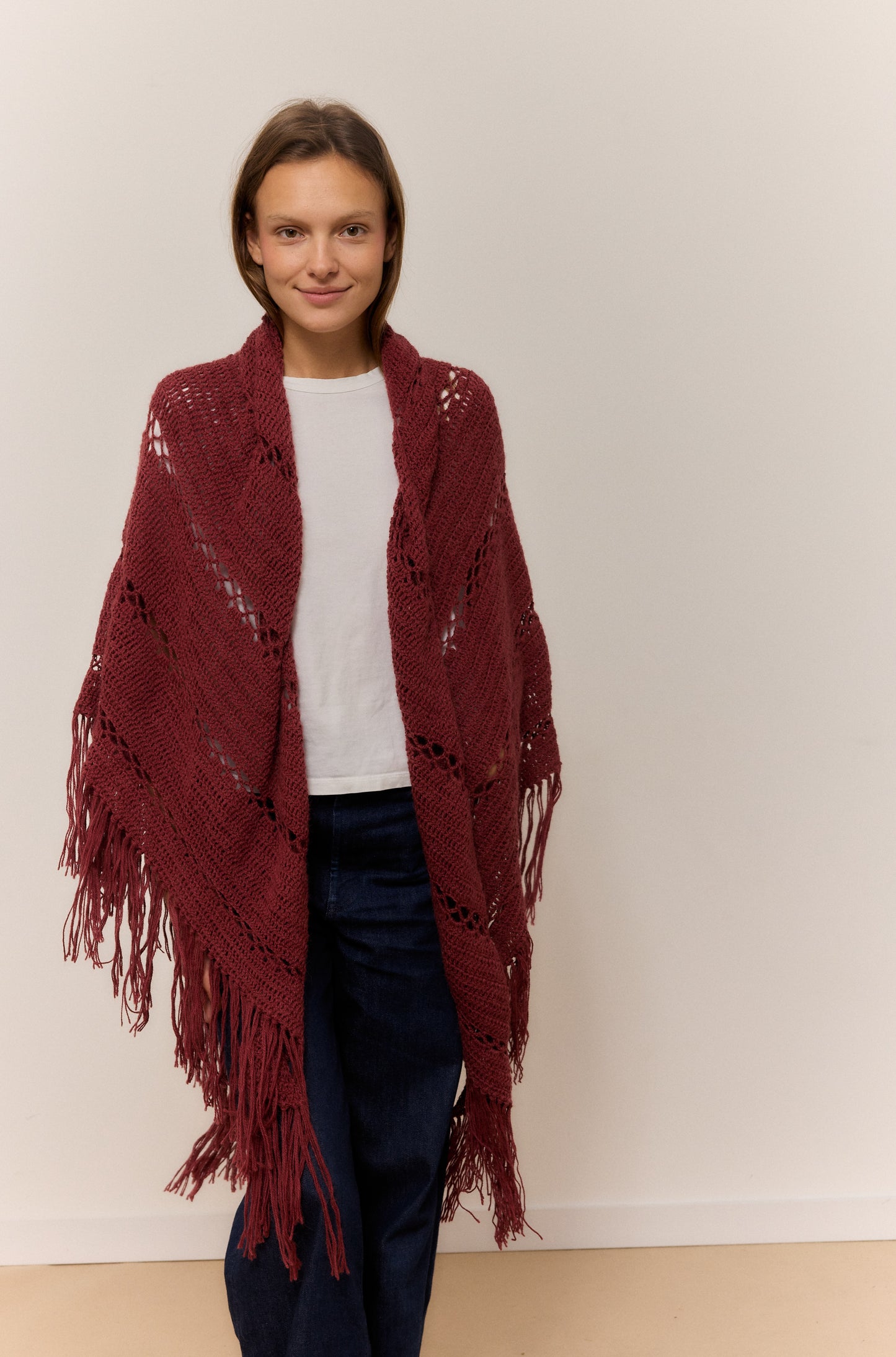 HOLLY BERRY SHAWL, NATURAL ALPACA WOOL SHAWL