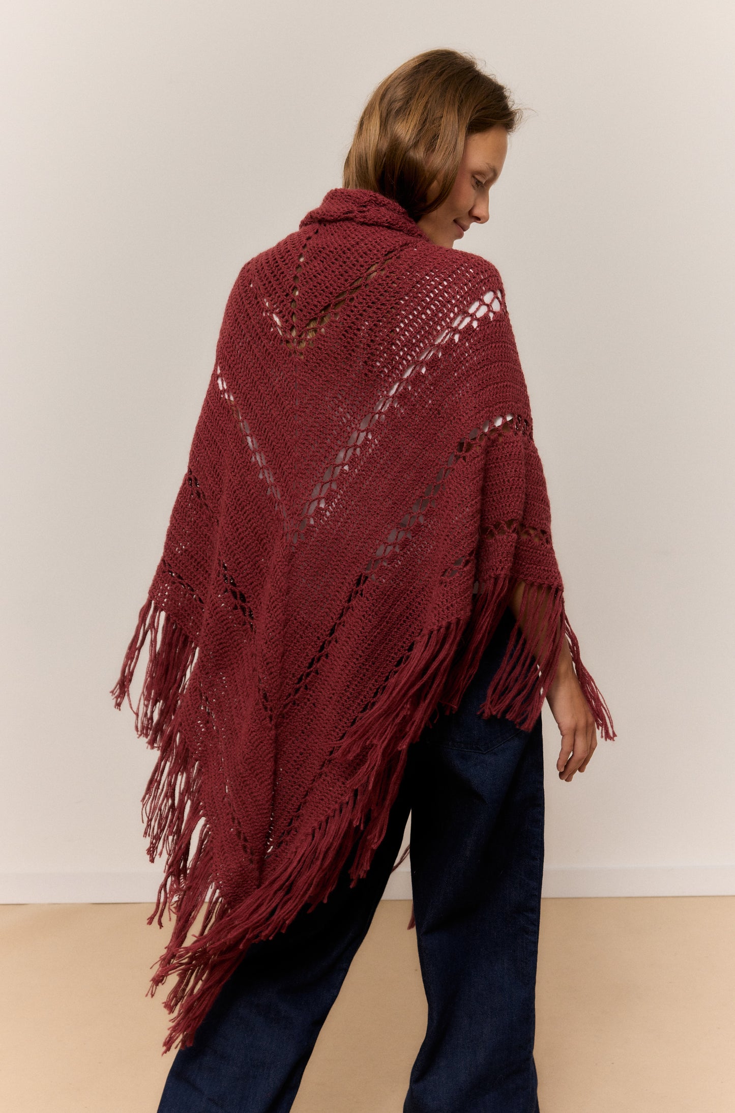 HOLLY BERRY SHAWL, NATURAL ALPACA WOOL SHAWL