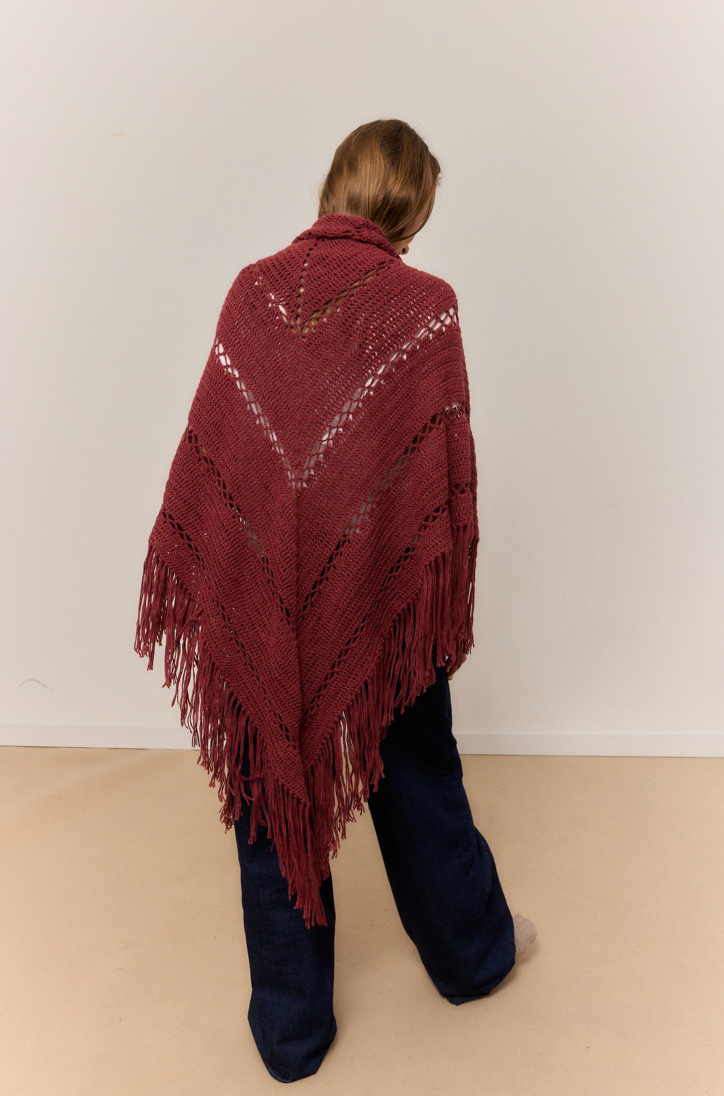 HOLLY BERRY SHAWL, NATURAL ALPACA WOOL SHAWL