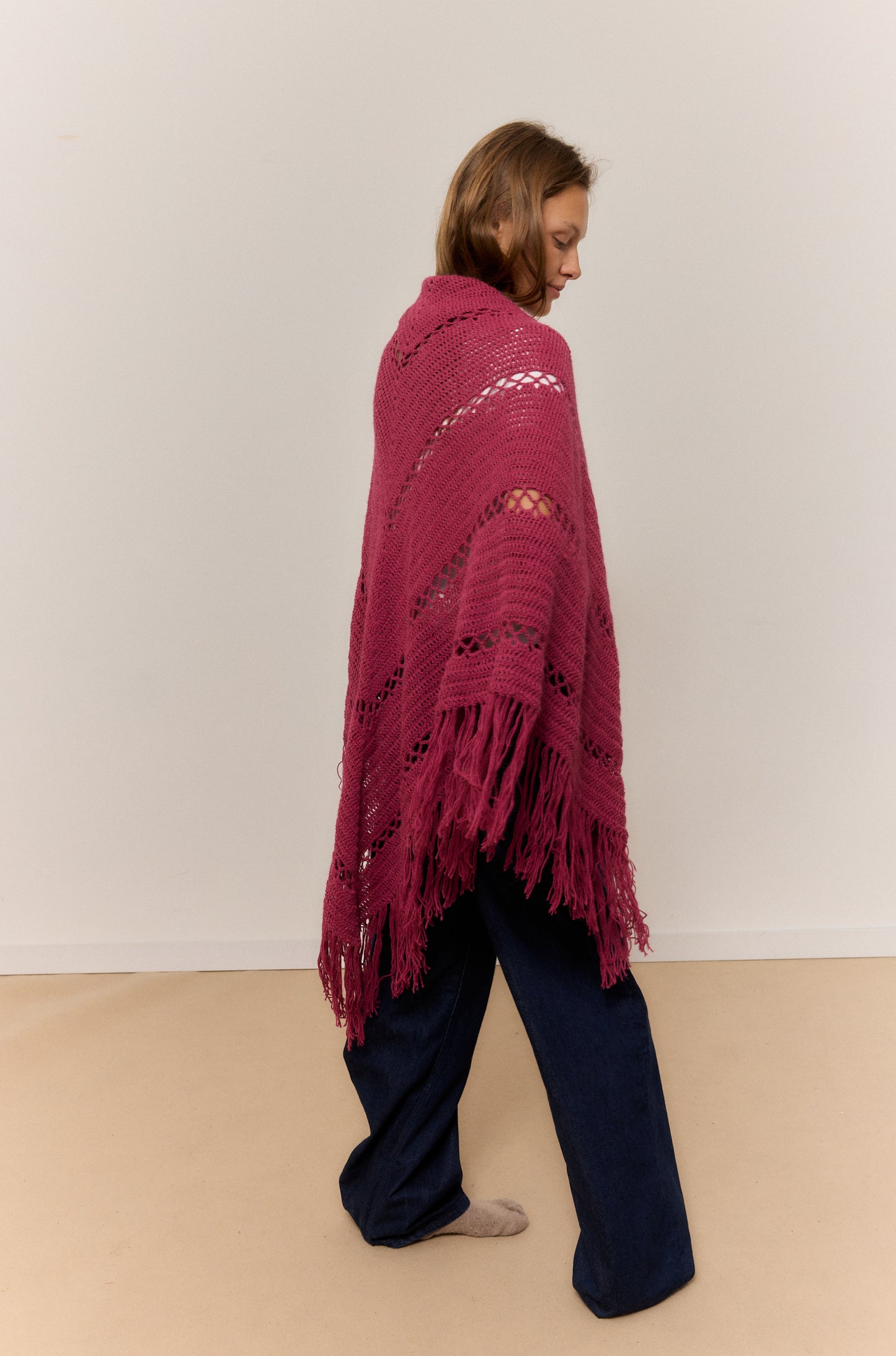 DARK PINK SHAWL, NATURAL ALPACA WOOL SHAWL