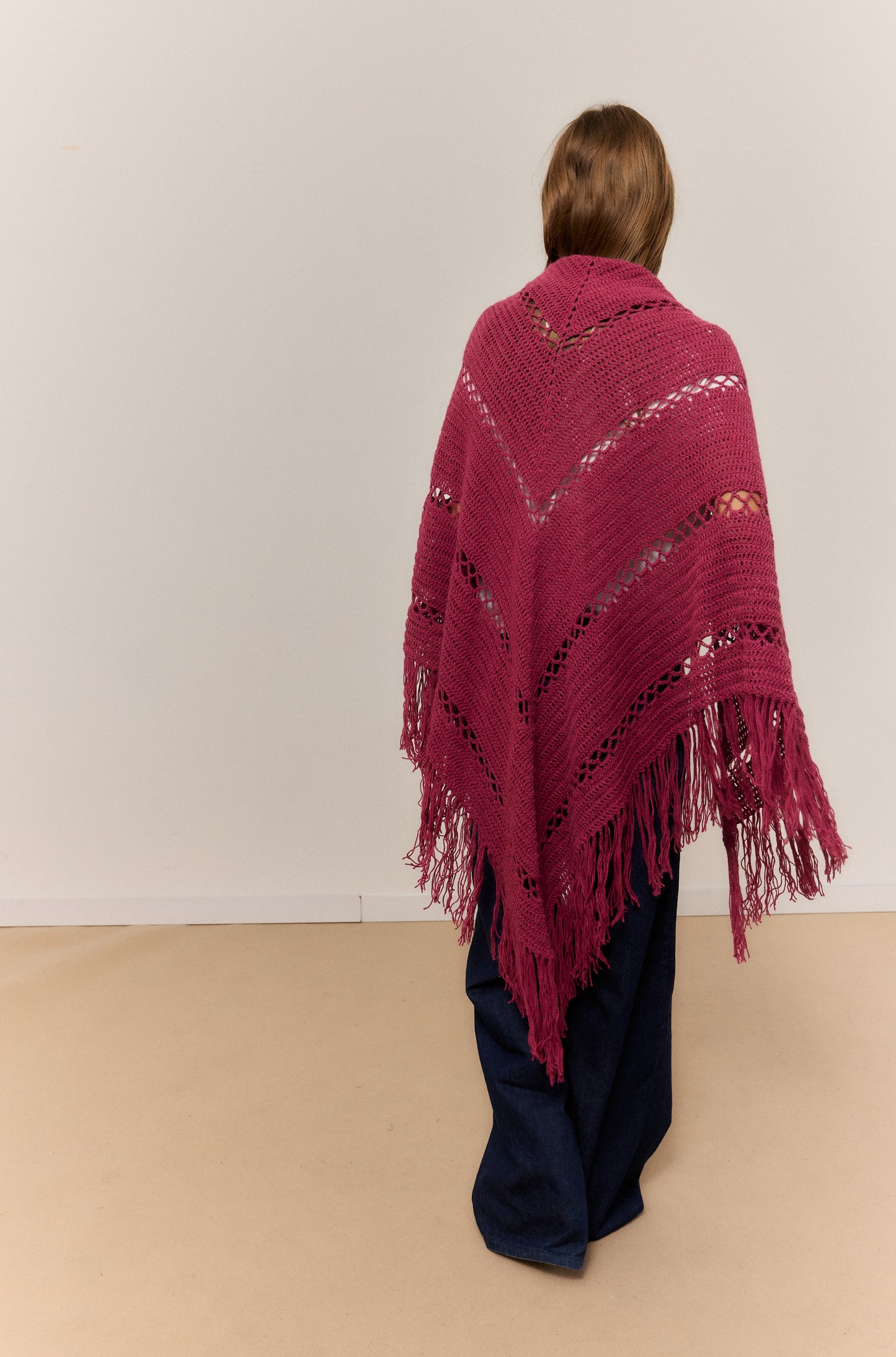 DARK PINK SHAWL, NATURAL ALPACA WOOL SHAWL