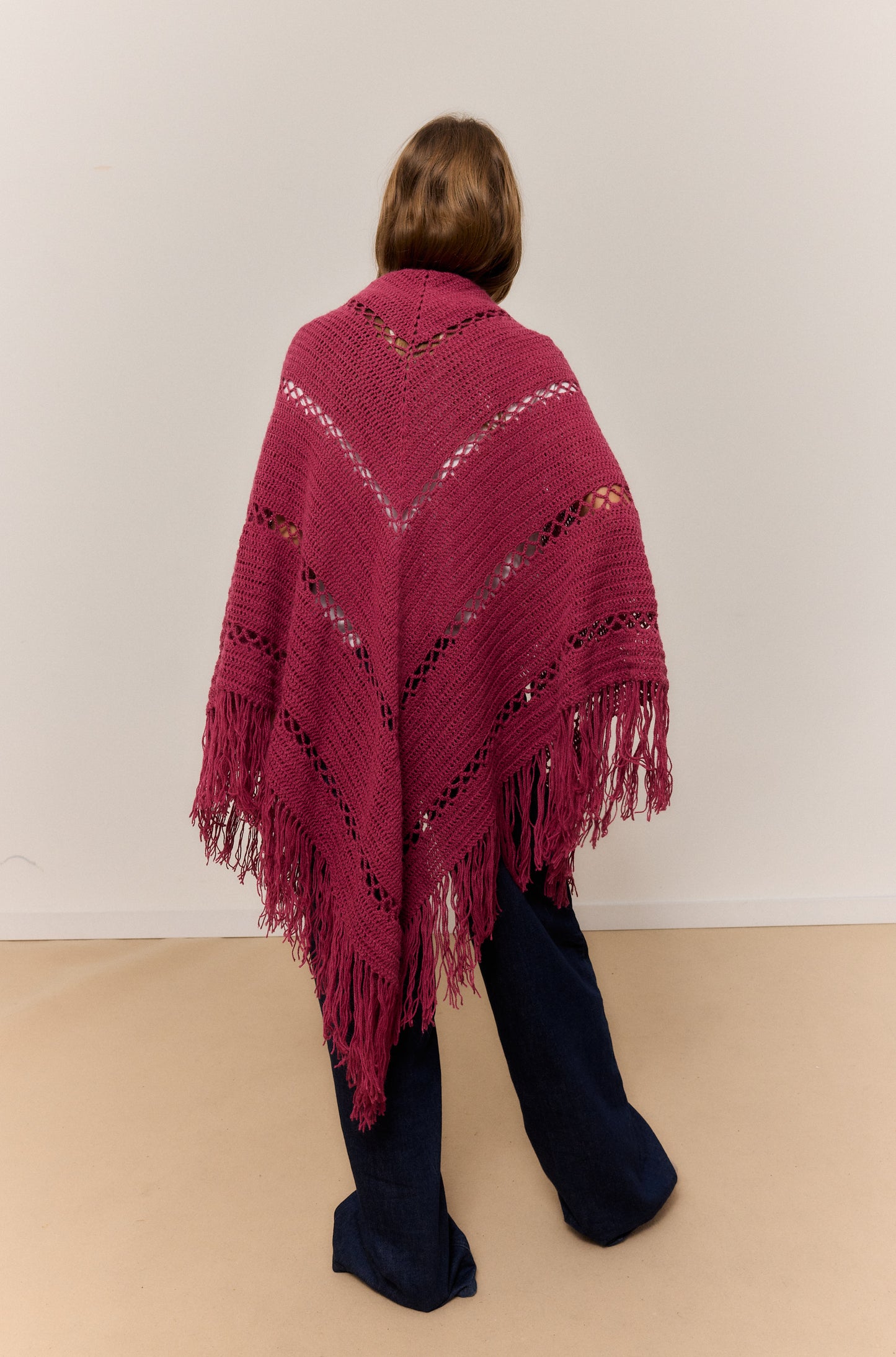 DARK PINK SHAWL, NATURAL ALPACA WOOL SHAWL