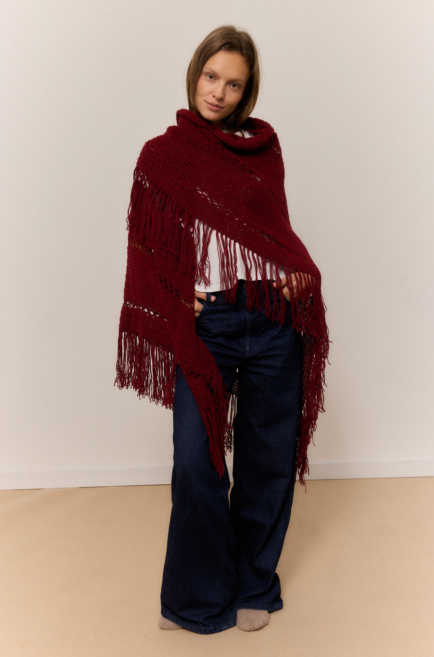 GARNET MIX SHAWL, NATURAL ALPACA WOOL SHAWL