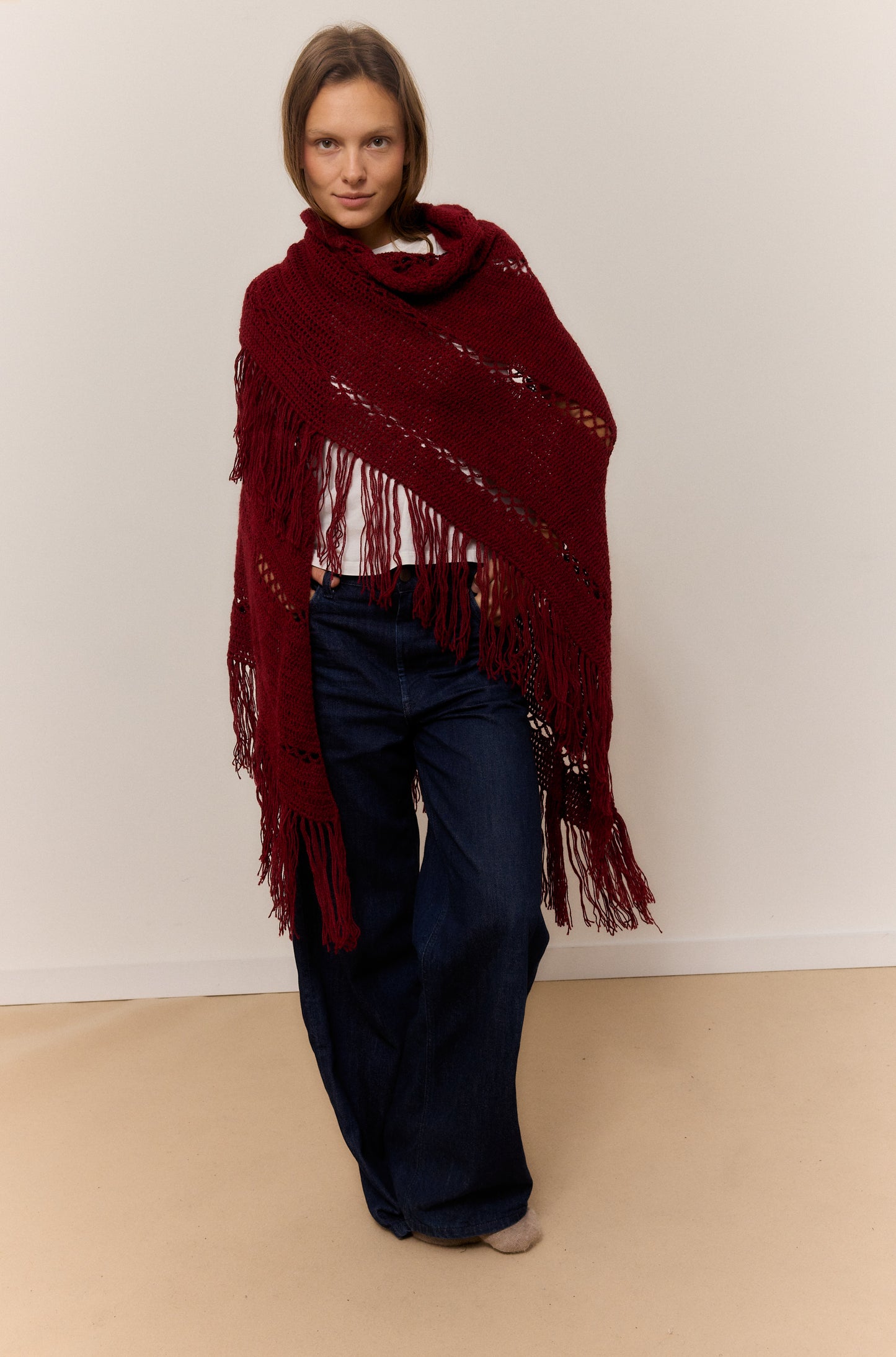 GARNET MIX SHAWL, NATURAL ALPACA WOOL SHAWL