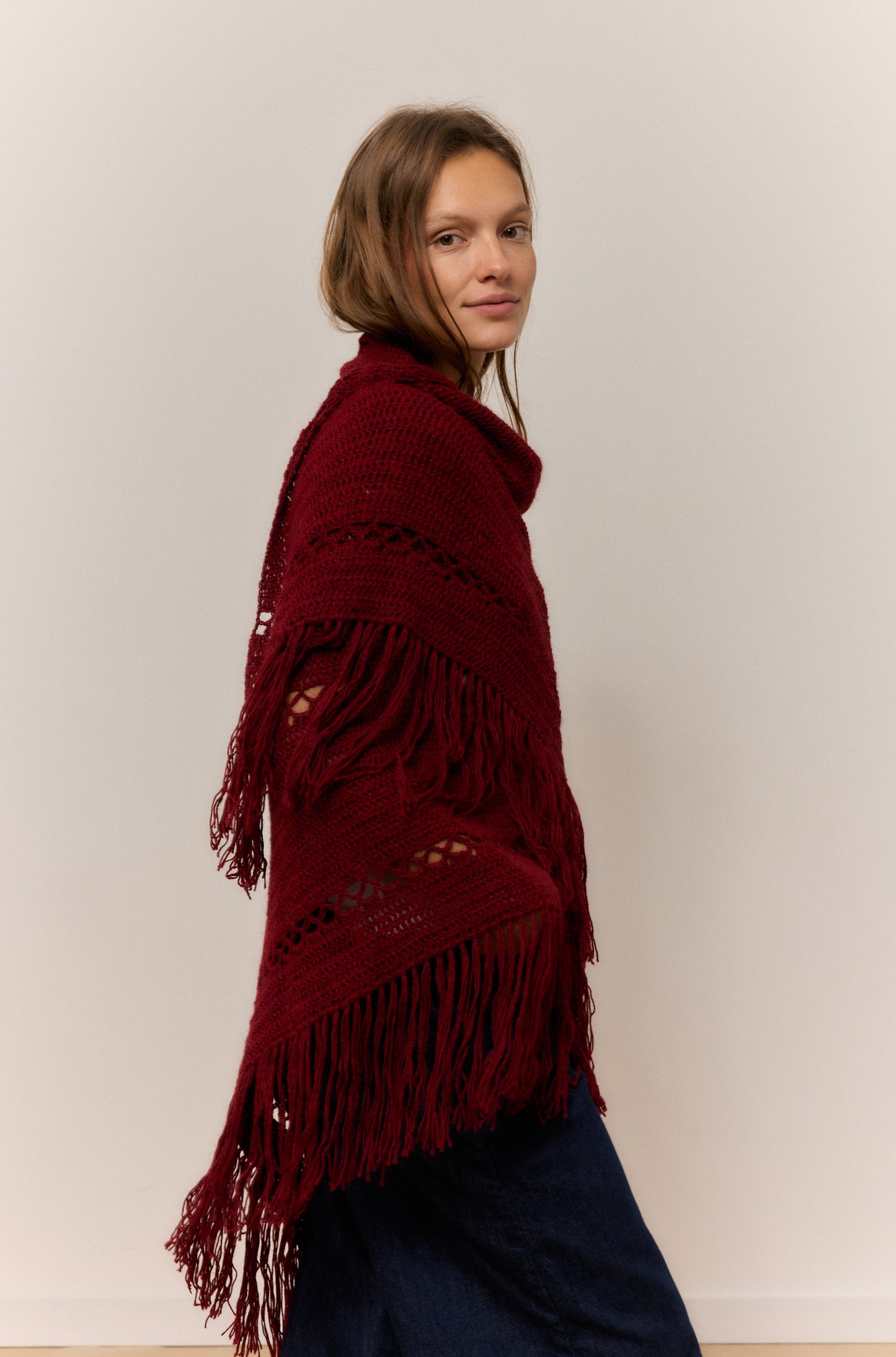 GARNET MIX SHAWL, NATURAL ALPACA WOOL SHAWL