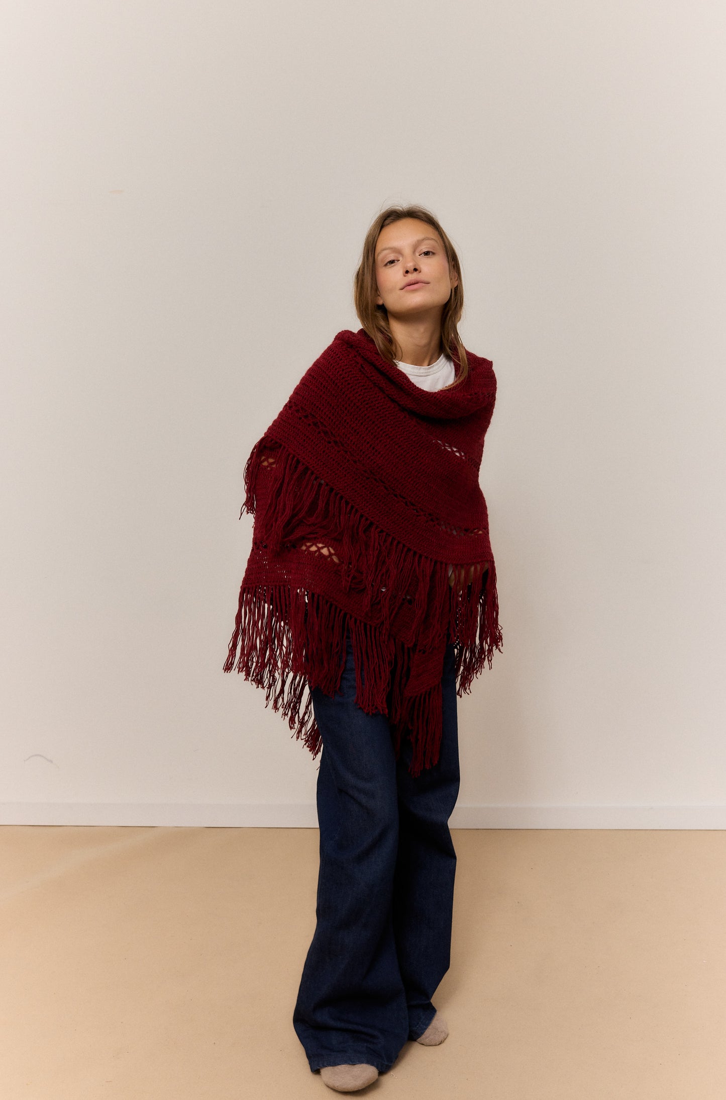 GARNET MIX SHAWL, NATURAL ALPACA WOOL SHAWL
