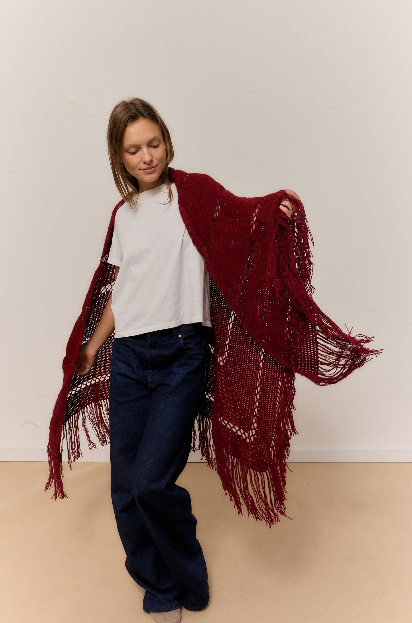 GARNET MIX SHAWL, NATURAL ALPACA WOOL SHAWL