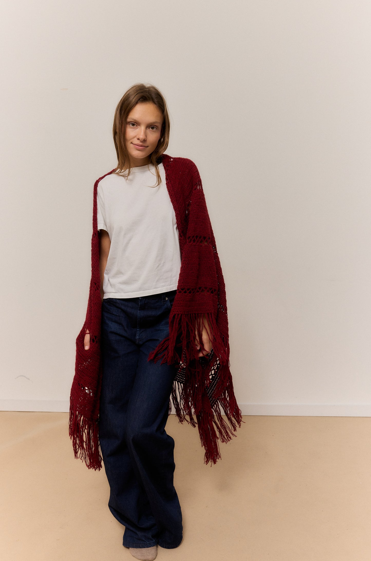 GARNET MIX SHAWL, NATURAL ALPACA WOOL SHAWL