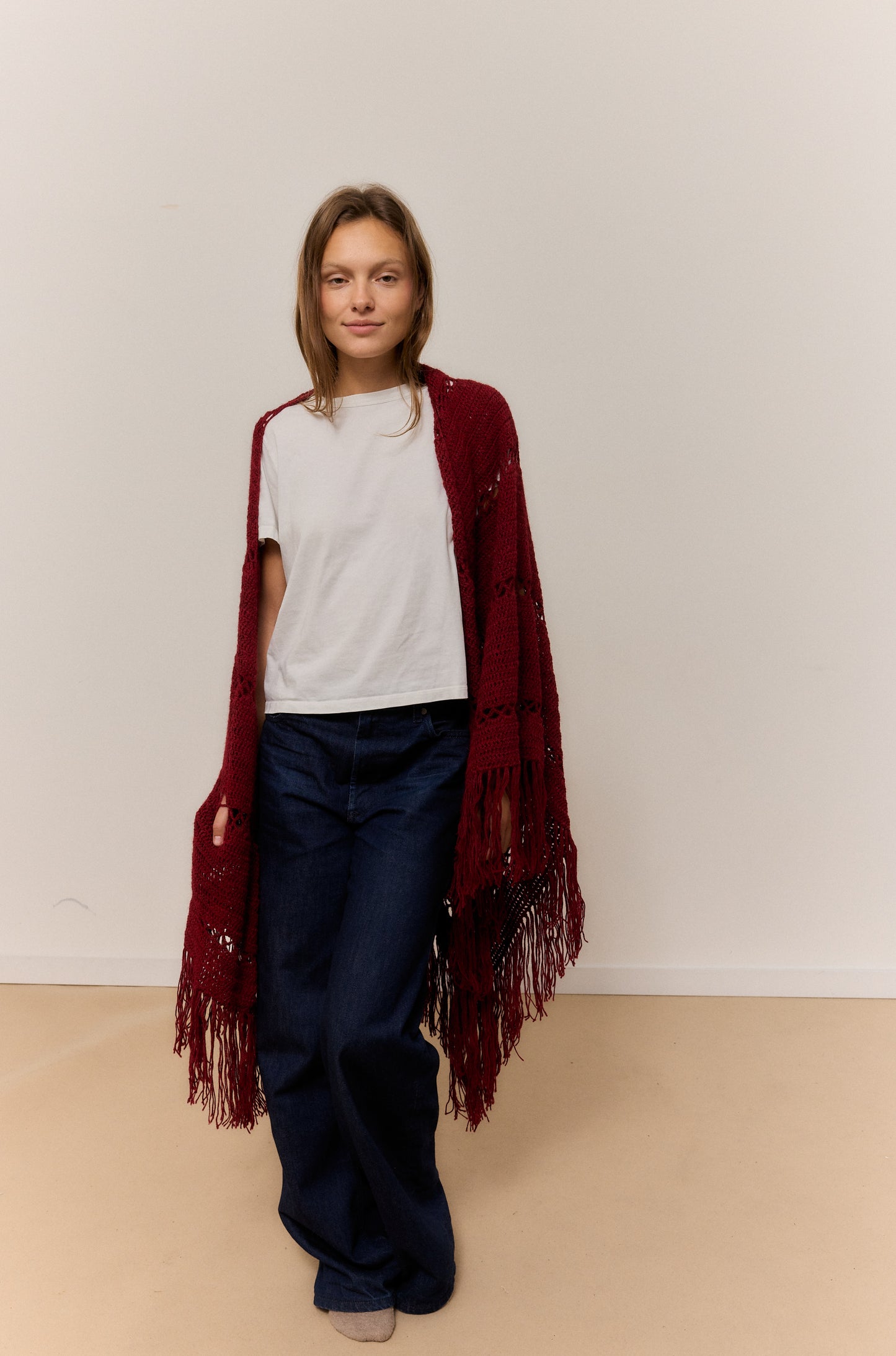 GARNET MIX SHAWL, NATURAL ALPACA WOOL SHAWL