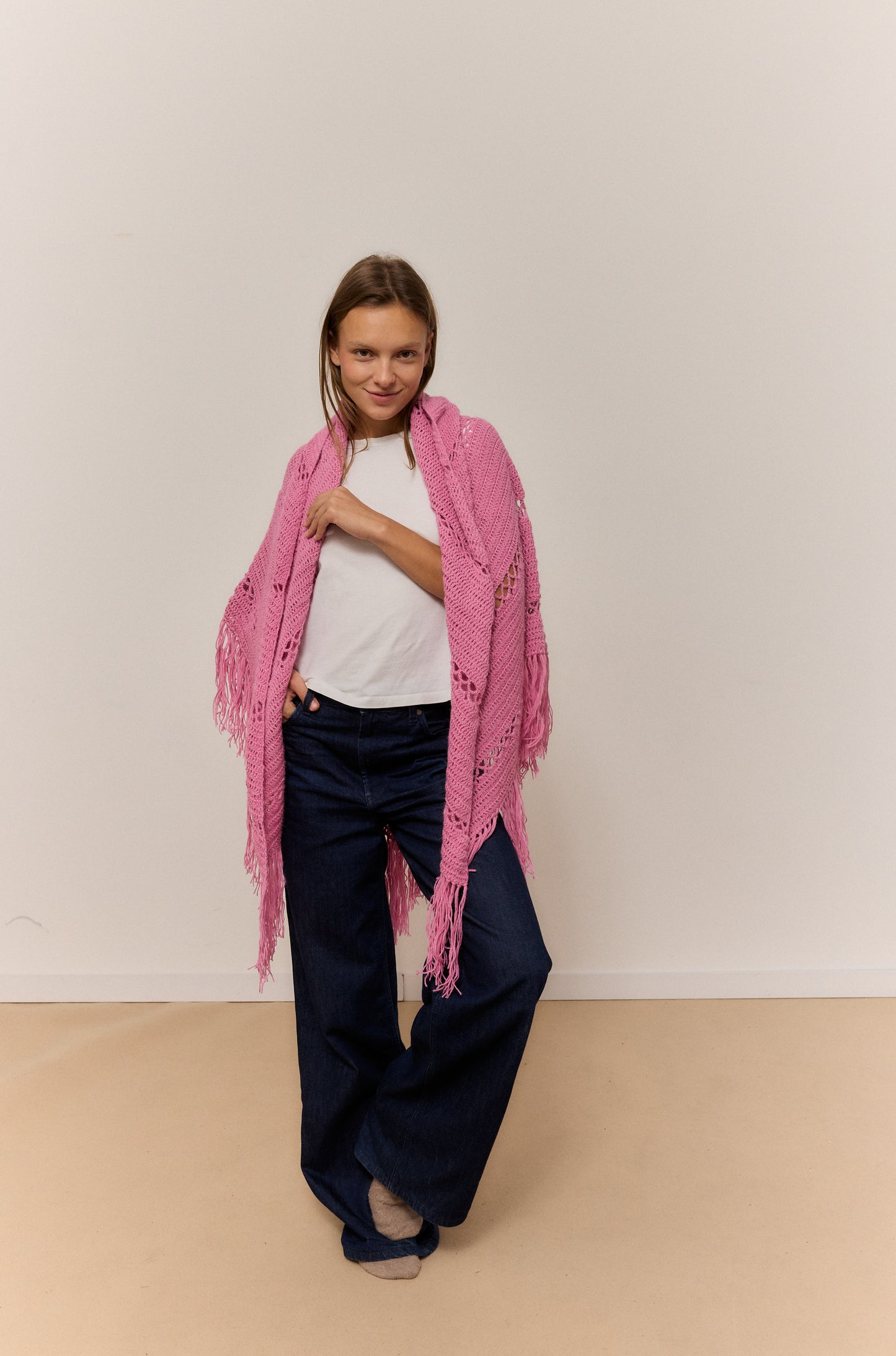 ROSE PETALO SHAWL, NATURAL ALPACA WOOL SHAWL