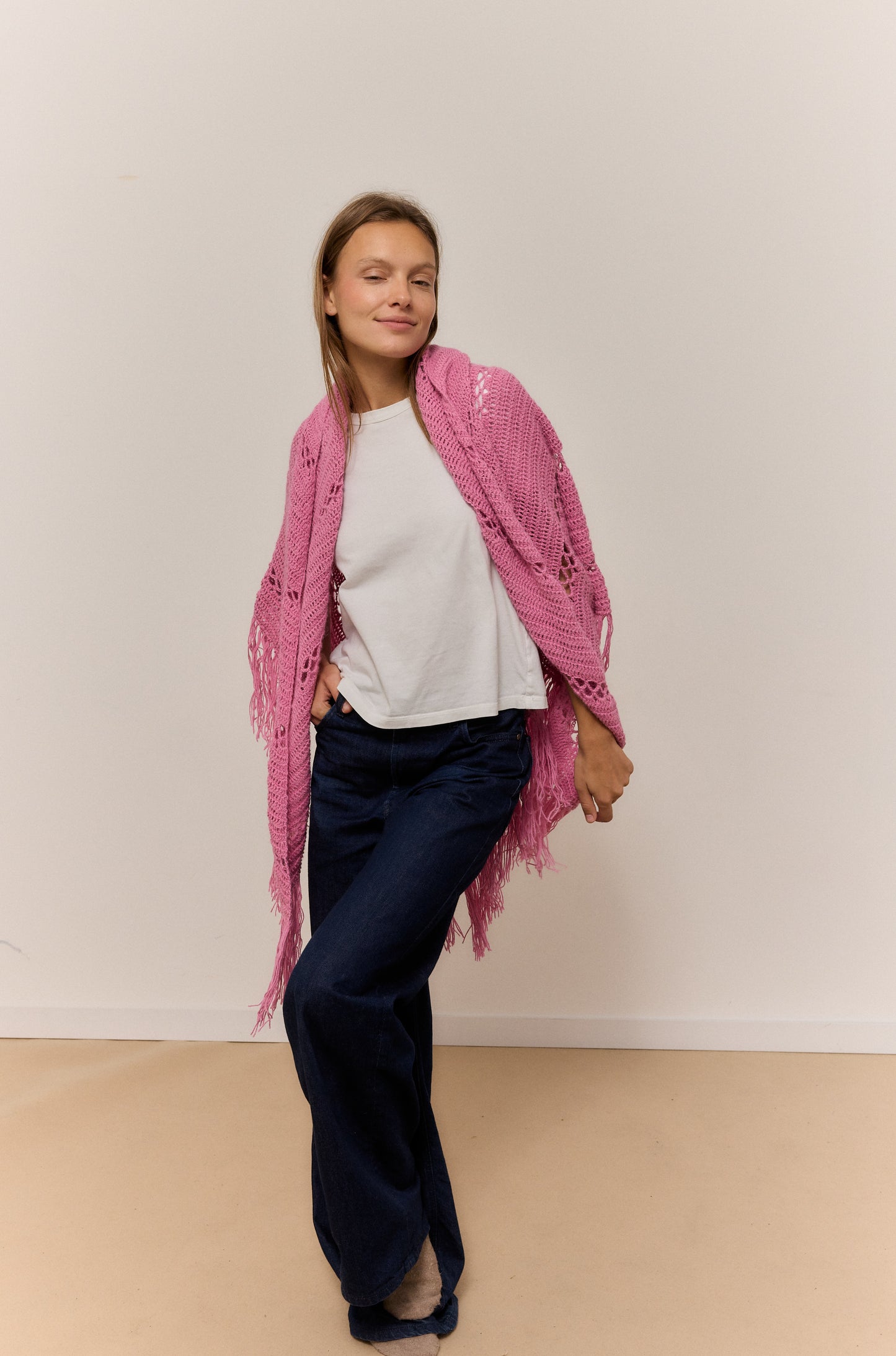 ROSE PETALO SHAWL, NATURAL ALPACA WOOL SHAWL