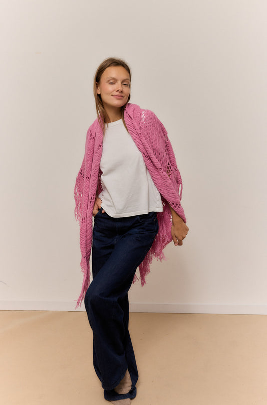 ROSE PETALO SHAWL, NATURAL ALPACA WOOL SHAWL
