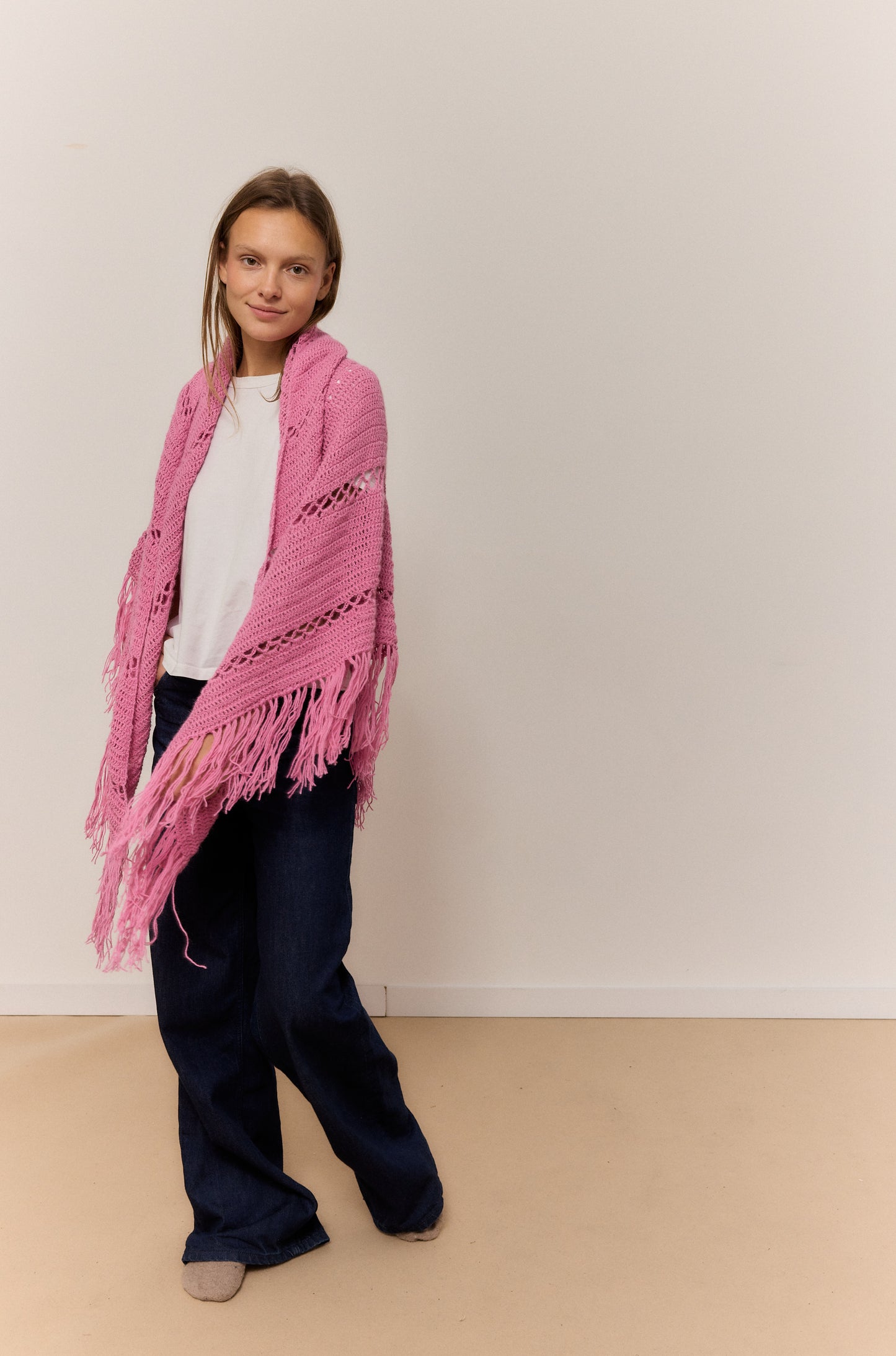 ROSE PETALO SHAWL, NATURAL ALPACA WOOL SHAWL