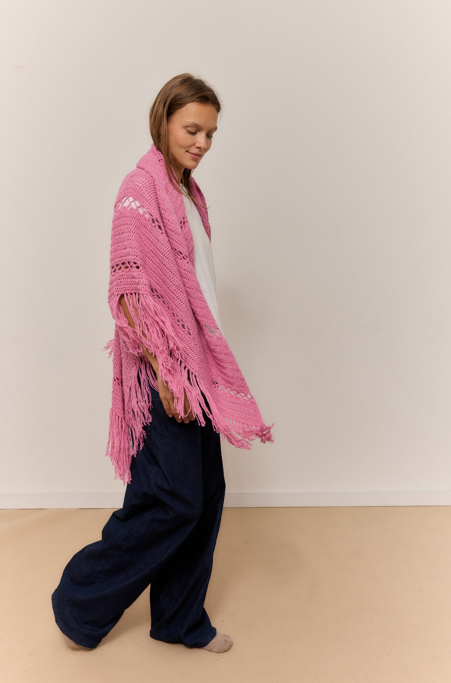 ROSE PETALO SHAWL, NATURAL ALPACA WOOL SHAWL