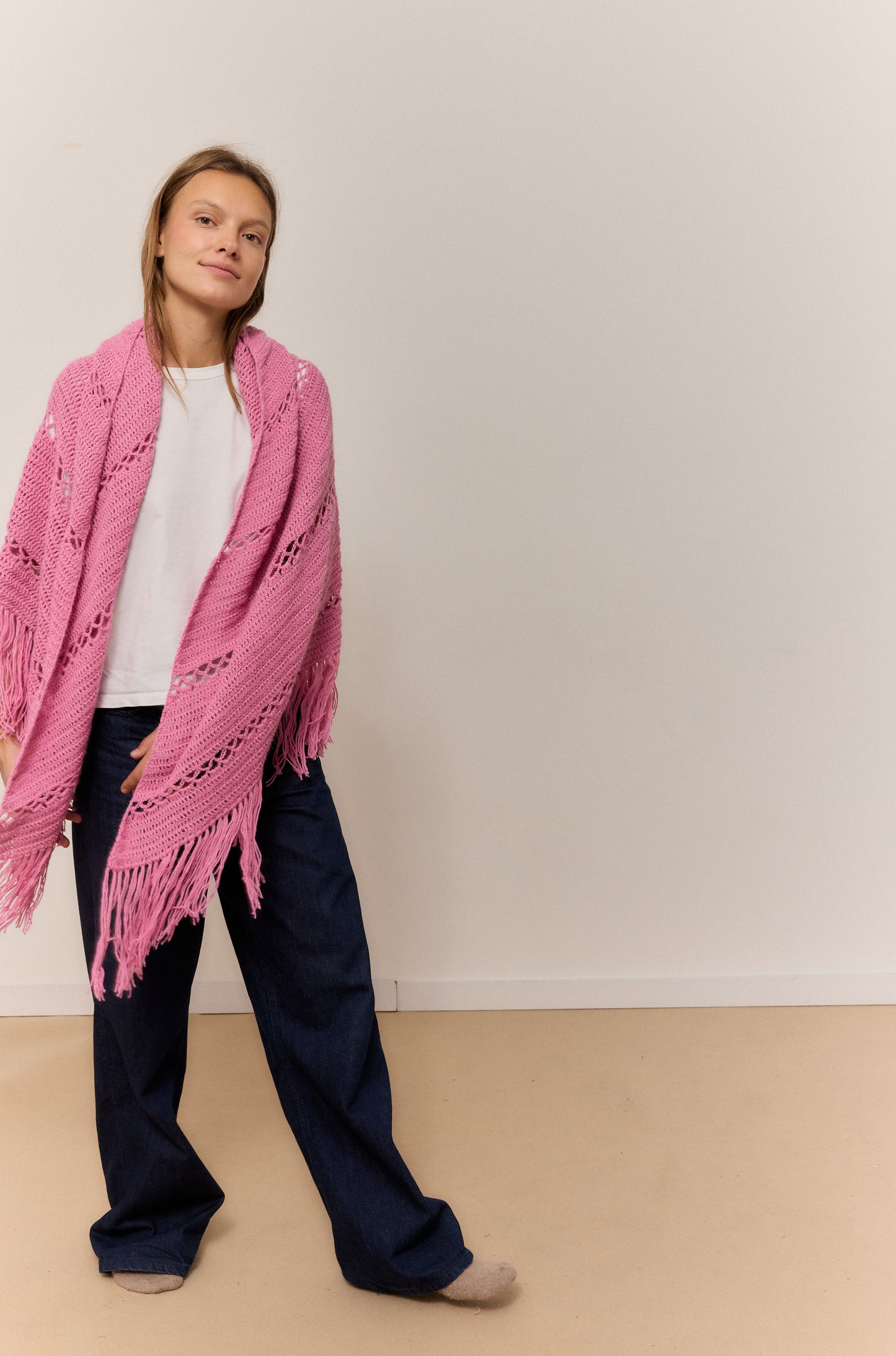 ROSE PETALO SHAWL, NATURAL ALPACA WOOL SHAWL