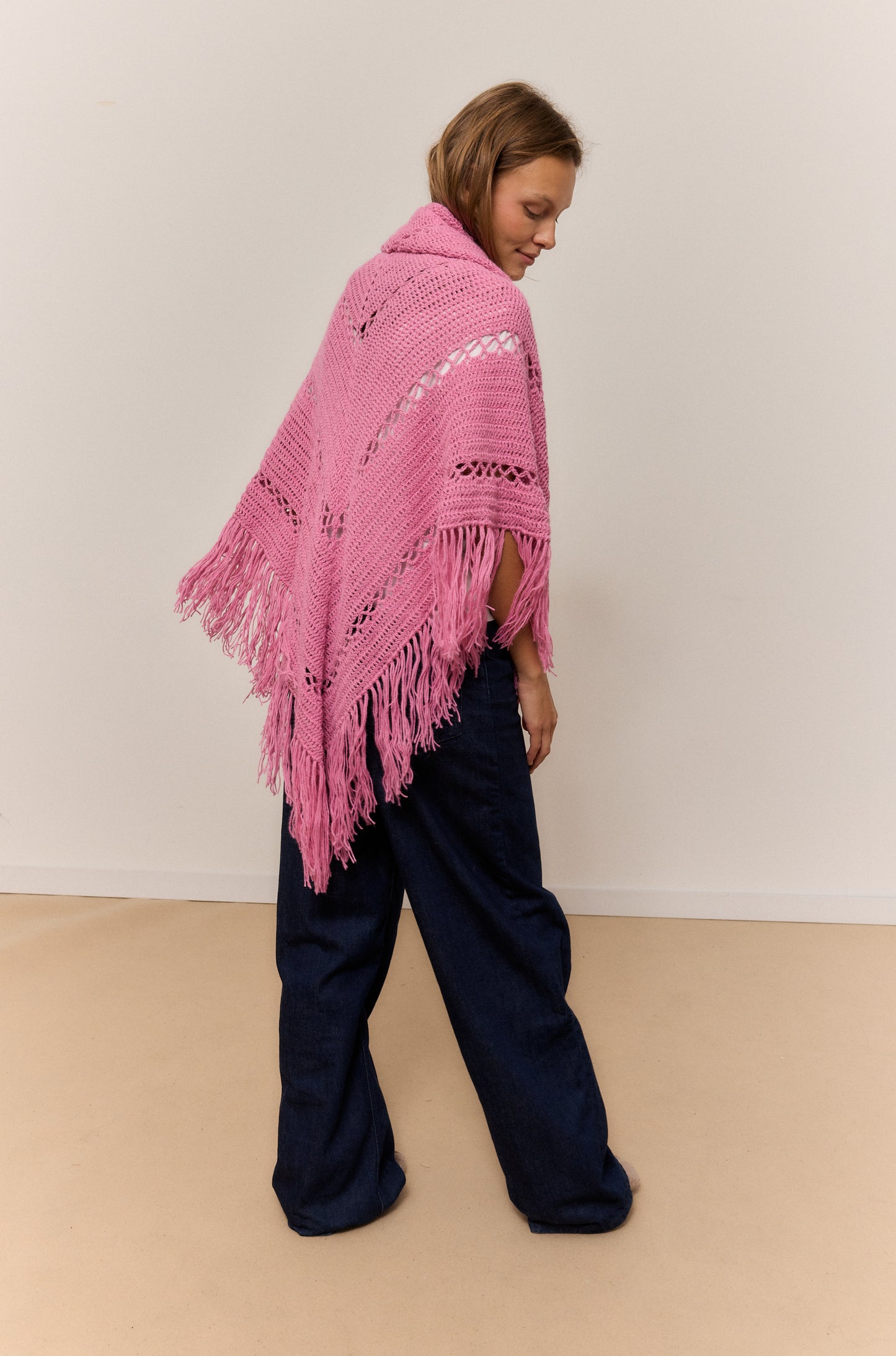 ROSE PETALO SHAWL, NATURAL ALPACA WOOL SHAWL