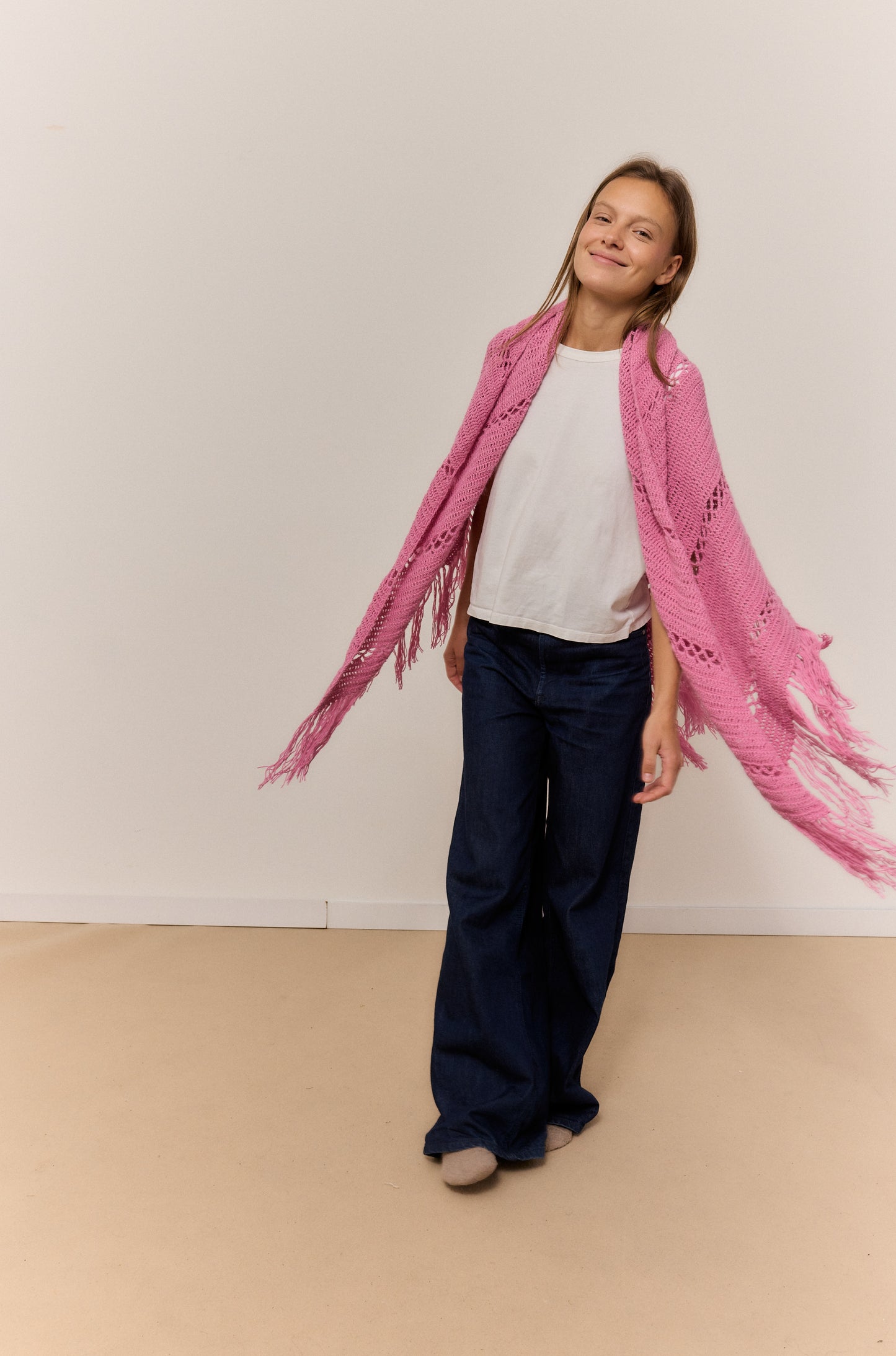 ROSE PETALO SHAWL, NATURAL ALPACA WOOL SHAWL