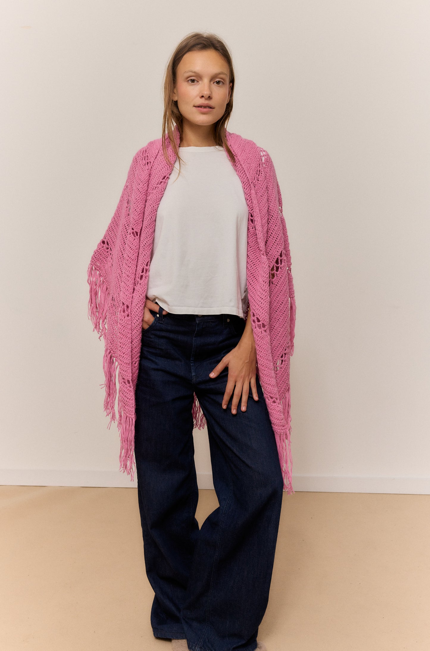 ROSE PETALO SHAWL, NATURAL ALPACA WOOL SHAWL