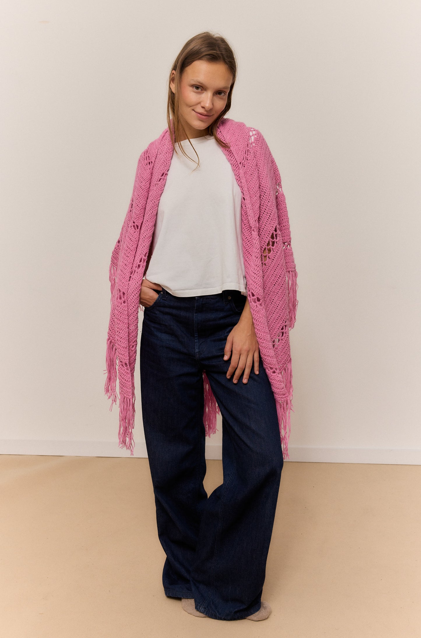 ROSE PETALO SHAWL, NATURAL ALPACA WOOL SHAWL