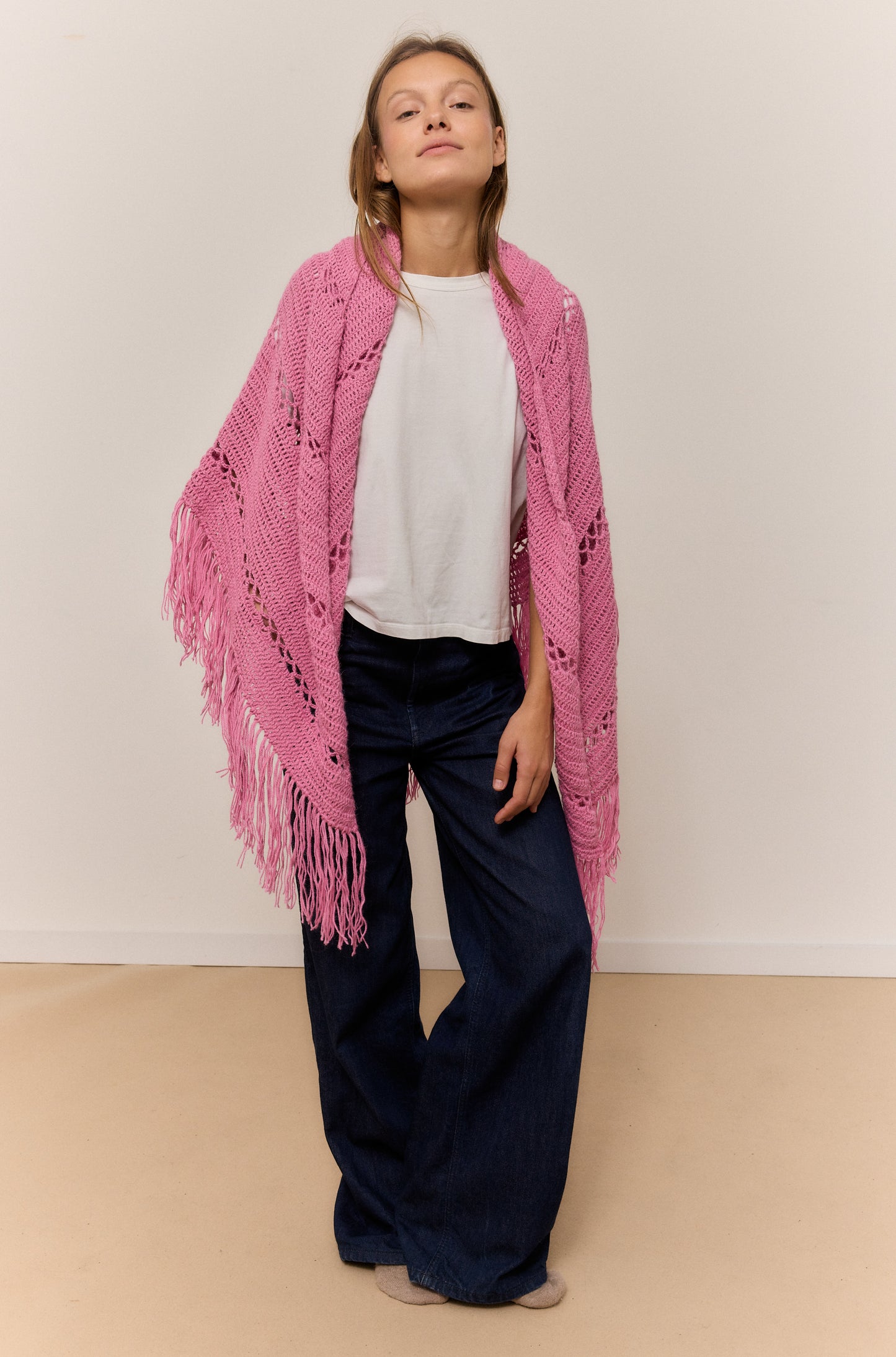 ROSE PETALO SHAWL, NATURAL ALPACA WOOL SHAWL