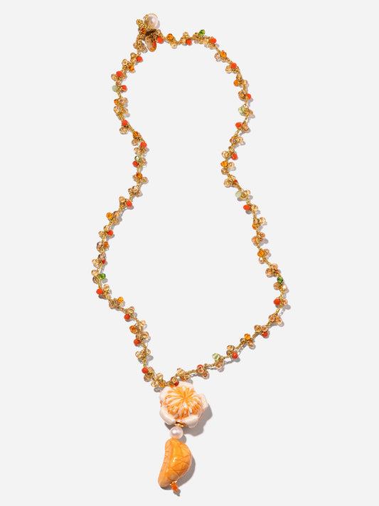 CITRIC, COLLAR LARGO DE CROCHET Y CUENTAS DE CRISTAL CON MANDARINA DE CERÁMICA
