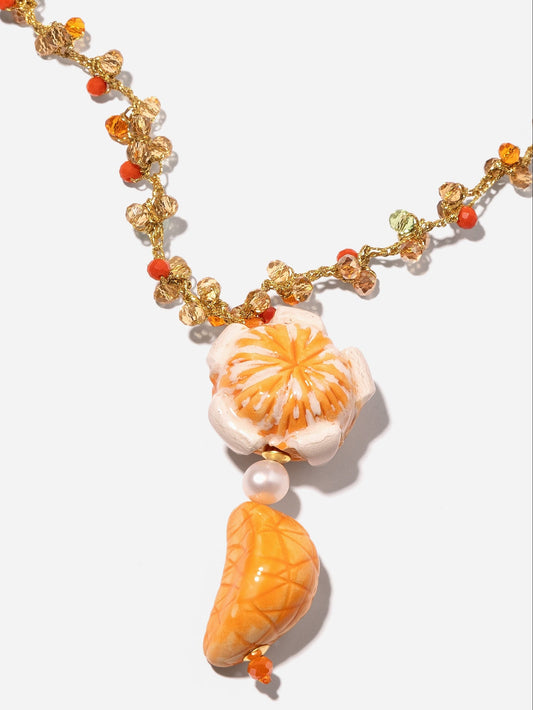 CITRIC, COLLAR LARGO DE CROCHET Y CUENTAS DE CRISTAL CON MANDARINA DE CERÁMICA