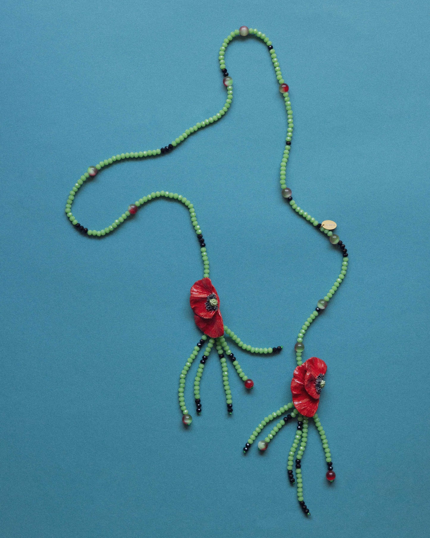 MEDIA AMAPOLA NECKLACE, LONG NECKLACE WITH HALF POPPY SHAPED CERAMICS