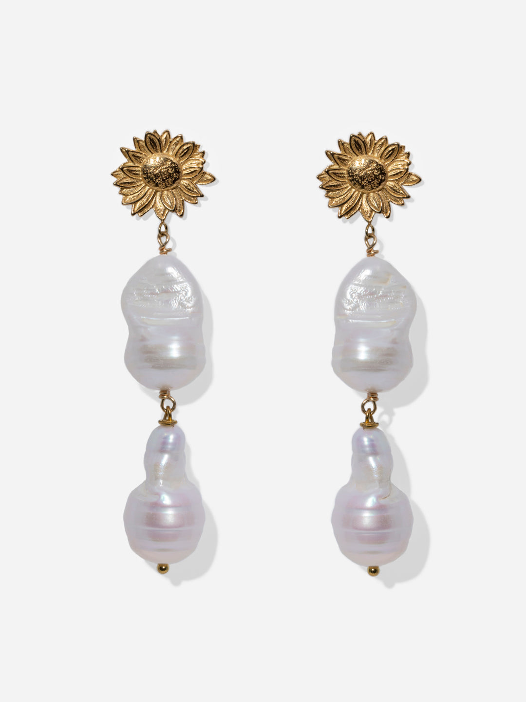 GIRASOL BARROCO, PENDIENTES DE GIRASOL CON PERLAS DE RÍO BARROCAS