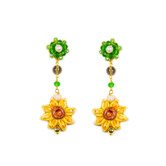 Long mini Sunflower ceramic earrings