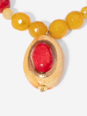 SUNSET GEM, NECKLACE WITH CERAMIC PIECE IN THE SHAPE OF A RED AND ORANGE GEM