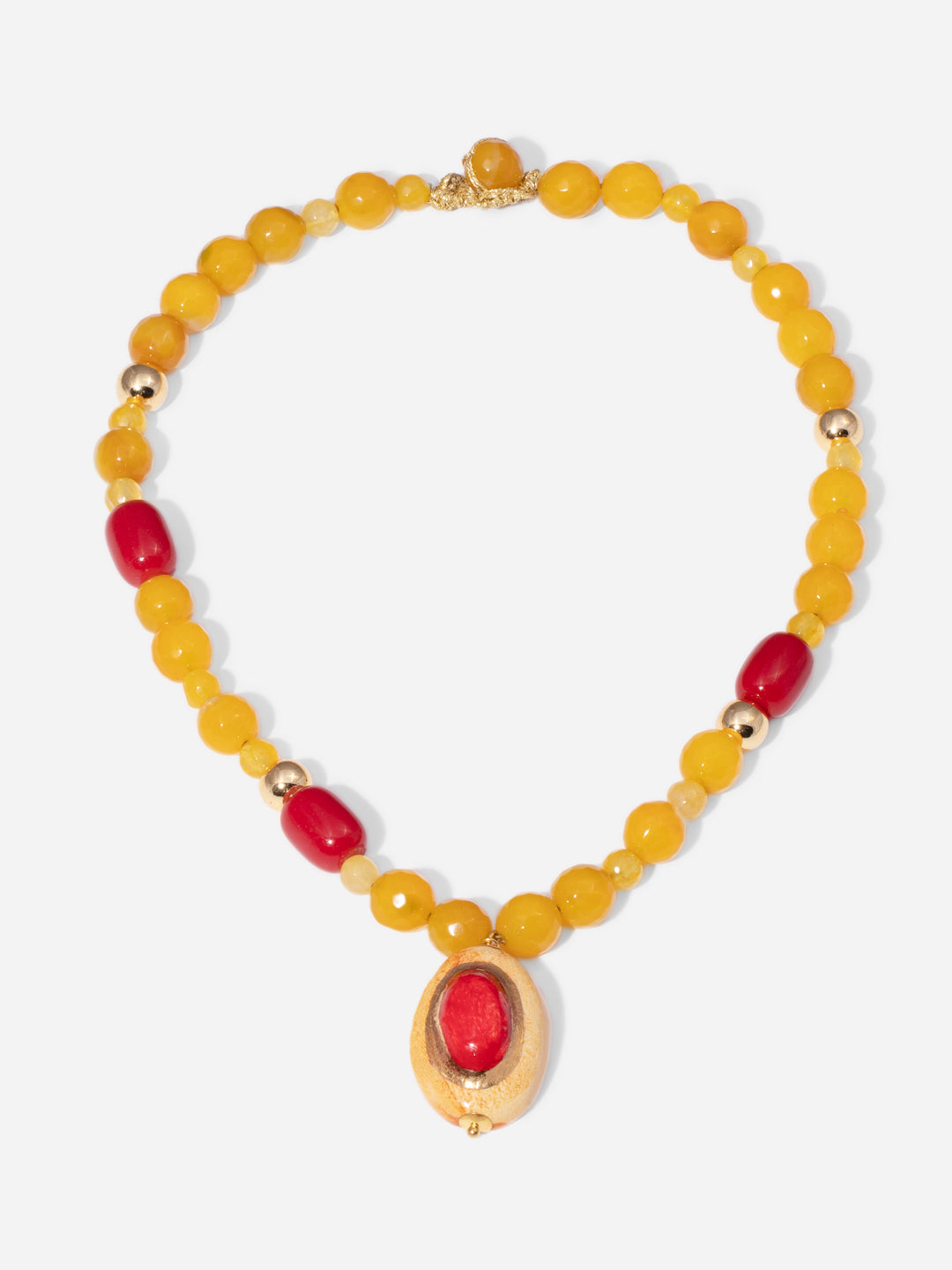 SUNSET GEM, NECKLACE WITH CERAMIC PIECE IN THE SHAPE OF A RED AND ORANGE GEM