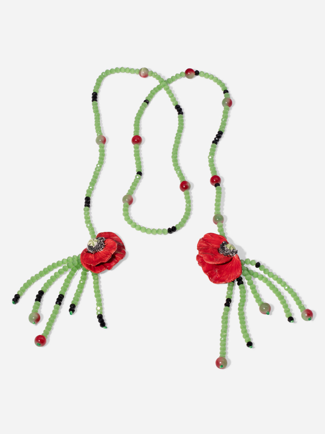 COLLAR MEDIA AMAPOLA, COLLAR LARGO CON CERÁMICAS EN FORMA DE MEDIA AMAPOLA