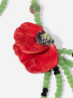 COLLAR MEDIA AMAPOLA, COLLAR LARGO CON CERÁMICAS EN FORMA DE MEDIA AMAPOLA
