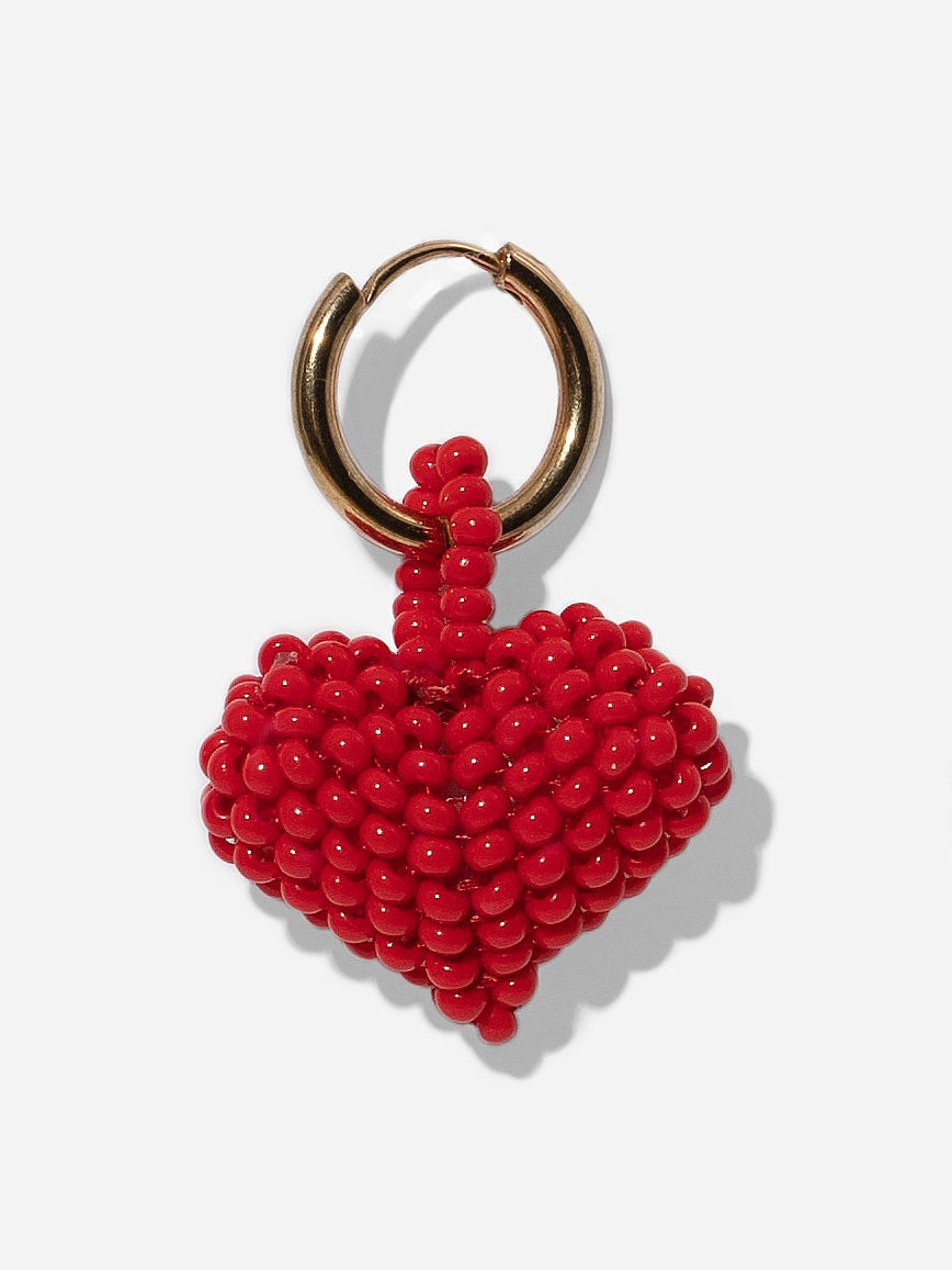PENDIENTES AMORE ROJOS, PENDIENTES EN FORMA DE CORAZÓN DE CUENTAS PEQUEÑAS ROJAS