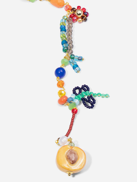 MERMELADA, COLLAR LARGO D ECUENTAS DE COLORES DE CRISTAL Y MEDIO ALBARICOQUE DE CERÁMICA