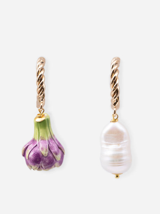 ARTICHOKE, EARRINGS WITH ARTICHOKE-SHAPED CERAMIC PIECE AND PEARL