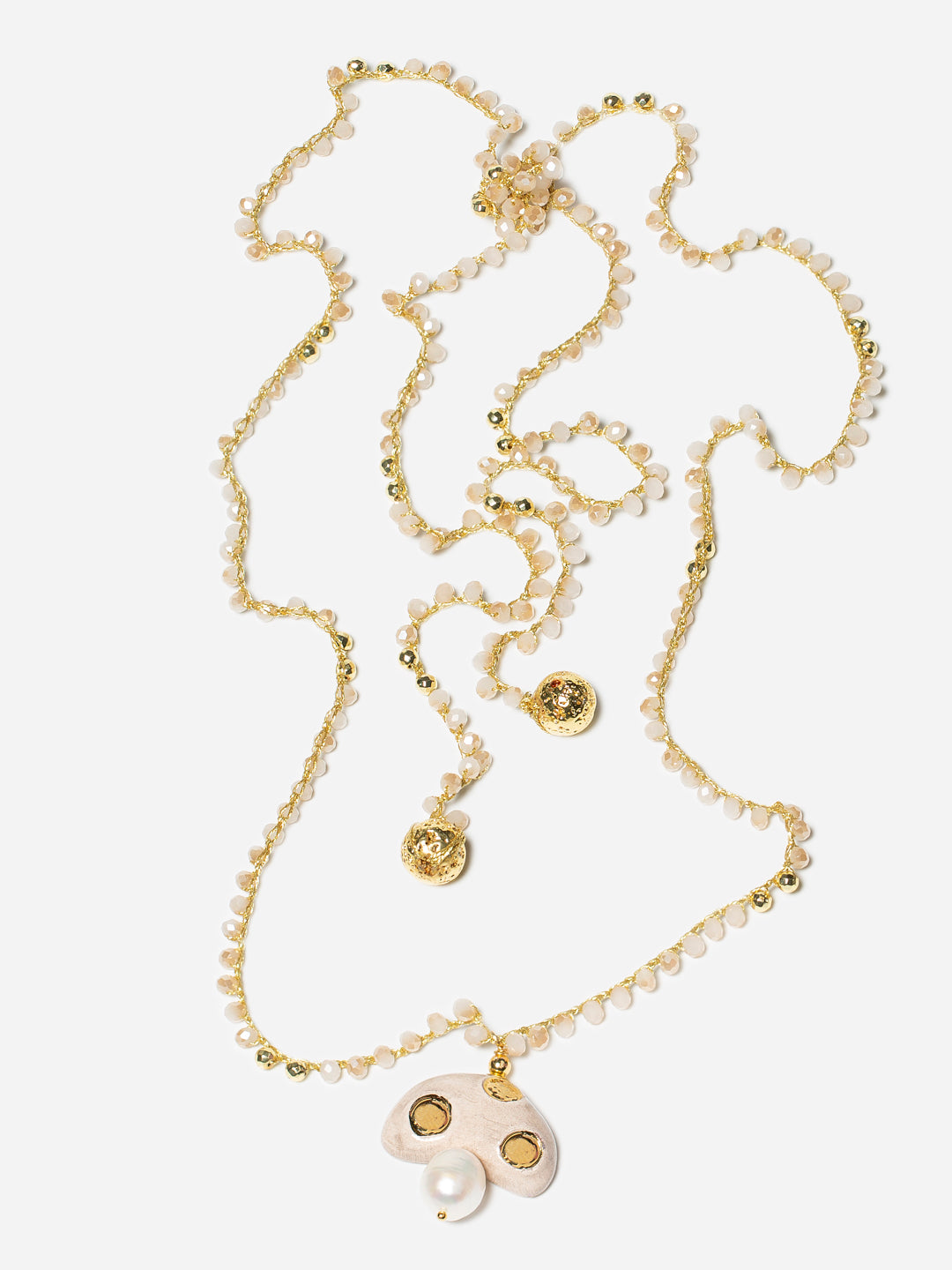 CHAMPI TOPO, LONG CROCHET NECKLACE WITH BROWN MUSHROOM PENDANT