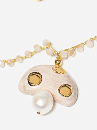 CHAMPI TOPO, LONG CROCHET NECKLACE WITH BROWN MUSHROOM PENDANT