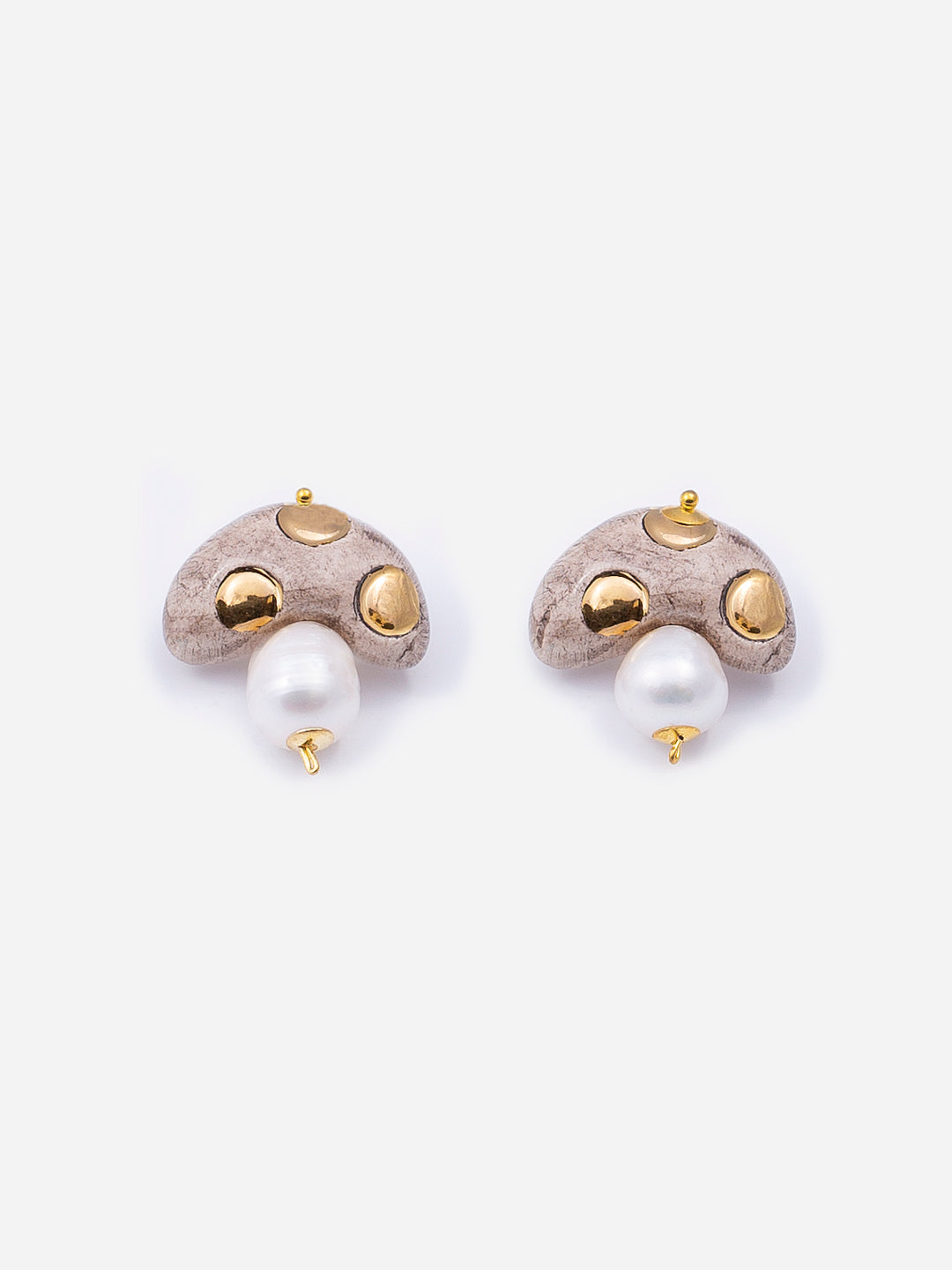 MINI CHAMPI TOPO, BROWN MUSHROOM-SHAPED CERAMIC EARRINGS