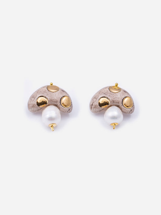 MINI CHAMPI TOPO, BROWN MUSHROOM-SHAPED CERAMIC EARRINGS