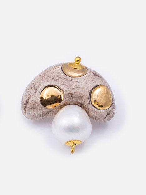 MINI CHAMPI TOPO, BROWN MUSHROOM-SHAPED CERAMIC EARRINGS
