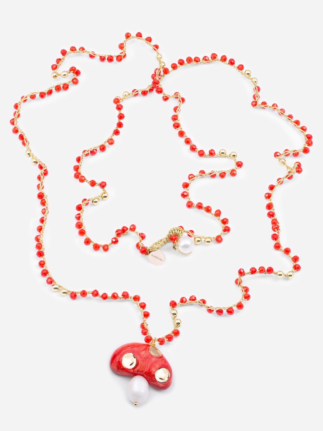 CHAMPI ROJO, LONG NECKLACE WITH RED MUSHROOM-SHAPED CERAMIC PIECE