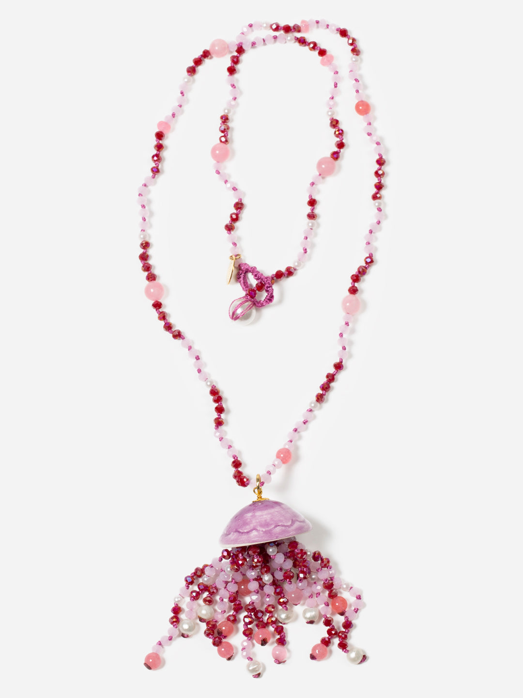 PINK JELLYFISH, LONG NECKLACE WITH PURPLE BEADS
