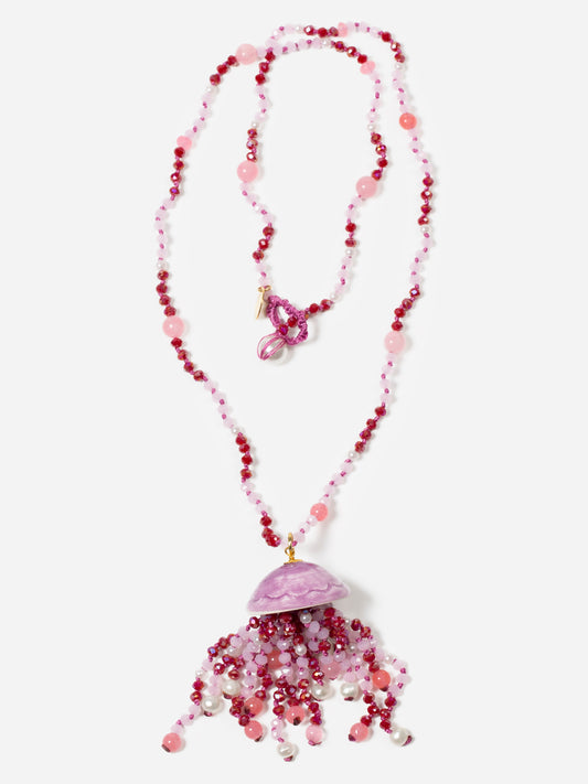 MEDUSA ROSA, COLLAR LARGO CON CUENTAS MORADAS