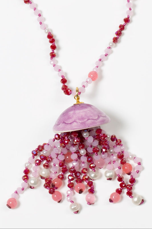 MEDUSA ROSA, COLLAR LARGO CON CUENTAS MORADAS