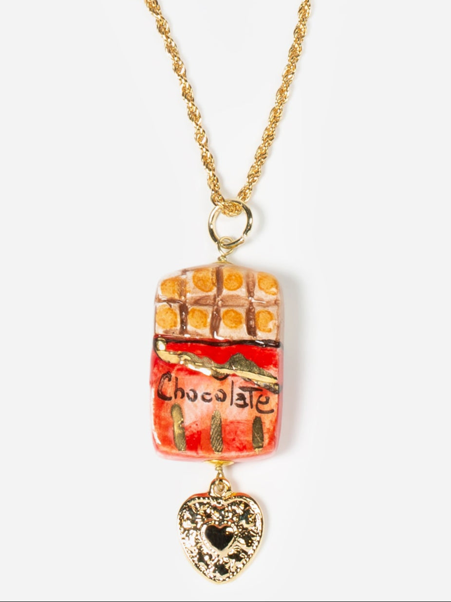 CHOCOLATE, MEDIUM NECKLACE WITH CERAMIC CHOCOLATE TABLET